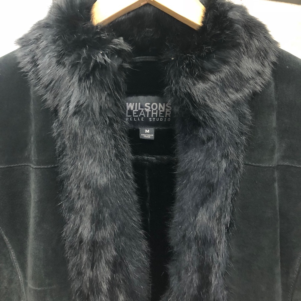 Black Suade/Rabbit Trim Trench Coat